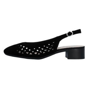 Pantofi dama, negru, eleganti, piele intoarsa, perforati, cu toc, Rieker 43457-00-Negru