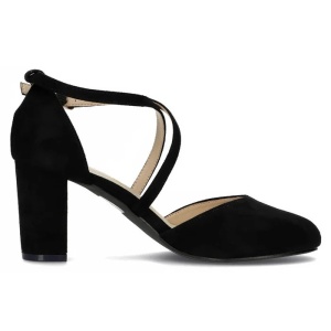 Pantofi dama negru eleganti textil cu toc barete incrucisate Filippo DS4627-23-BK-Negru