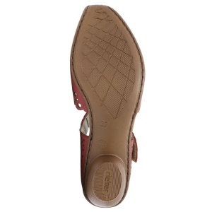Pantofi dama rosu casual piele naturala perforati cu toc Rieker 43753-33-Rosu