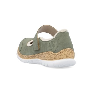 Pantofi dama verde casual piele ecologica si textil cu talpa joasa Rieker N42B0-52-Verde