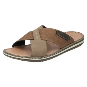 Papuci barbati maro casual piele naturala cu talpa joasa Rieker 21088-25-Maro