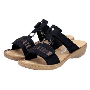 Papuci dama negru casual piele ecologica cu talpa joasa Rieker 60881-00-Negru