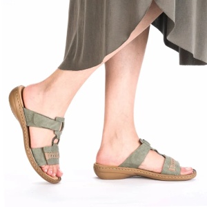 Papuci dama verde casual piele ecologica cu talpa joasa Rieker 60881-52-Verde