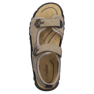Sandale barbati bej sport piele ecologica cu talpa joasa Rieker 25055-64-Bej