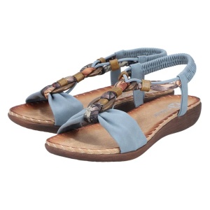 Sandale dama albastru casual piele ecologica cu talpa joasa Rieker V7568-14-Albastru