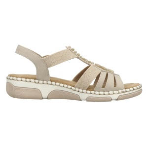 Sandale dama bej casual piele ecologica cu talpa joasa Rieker 66201-62-Bej
