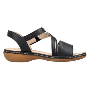 Sandale dama negru casual piele naturala cu talpa joasa Rieker 65964-00-Negru