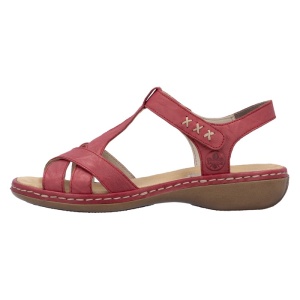Sandale dama, rosu, casual, piele naturala, cu talpa joasa, Rieker 65919-33-Rosu