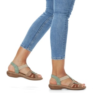 Sandale dama verde casual piele ecologica cu talpa joasa Rieker 65918-52-Verde