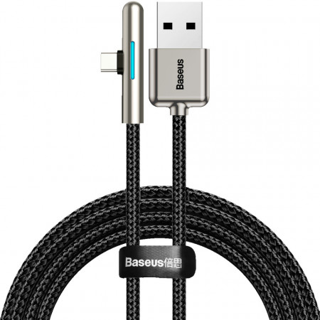 Cablu 90 grade plat USB-C Baseus Iridescent, Huawei SuperCharge, 40W, 2m (negru)