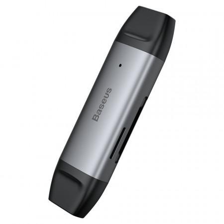 Cititor card de memorie SD/micro SD Baseus Lentil, USB + USB-C, USB 3.0, aluminium (gri)