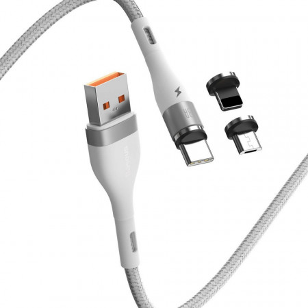 Cablu USB Baseus Fast 4in1 USB la USB-C / Lightning / Micro 3A 1m (alb)