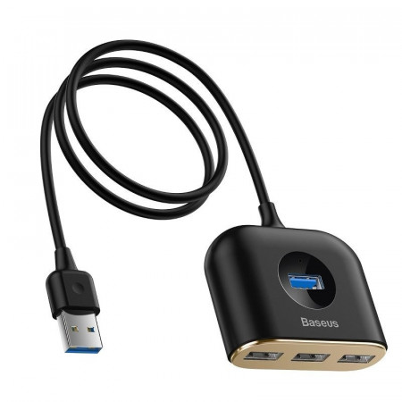 Adaptor USB 4in1 Baseus Square Round, HUB USB 3.0 la 1x USB 3.0 + 3x USB 2.0, 1m (negru)