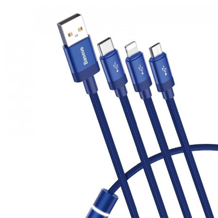 Cablu USB Baseus Data Faction 3in1 Typ C / Lightning / Micro 3,5A 1,2m (albastru)