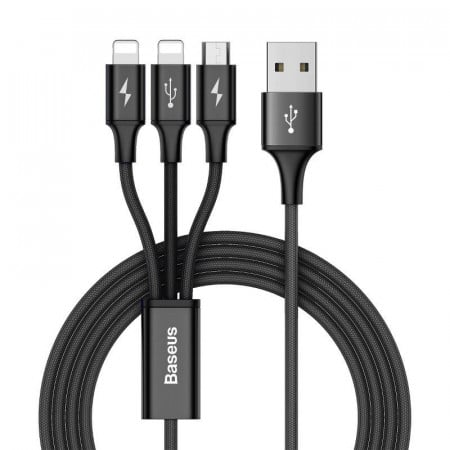 Cablu USB Baseus Rapid Series 3in1 Lightning / Micro USB 1,2m - negru