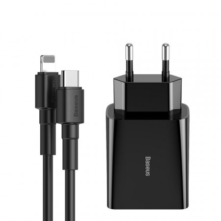 Incarcator retea USB-C PD Baseus Mini, Power Delivery 18W + cablu USB-C - Lightning 1m (negru)