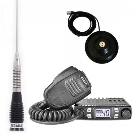 Promotie statie radio CB Avanti Micro + antena Megawatt ML100 + baza 145
