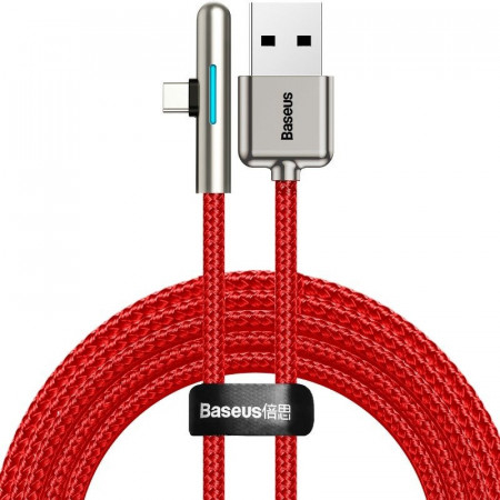 Cablu 90 grade plat USB-C Baseus Iridescent, Huawei SuperCharge, 40W, 2m (rosu)