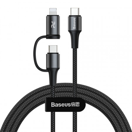 Cablu USB 2in1 Baseus Twins, USB-C la USB-C + Lightning, PD, 60W, 1m (negru)
