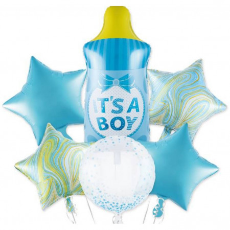 Set 6 baloane biberon albastru It's a boy