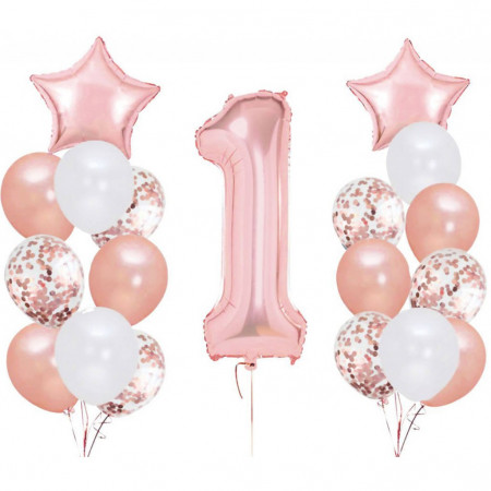 Set 19 baloane roz aniversare 1 an