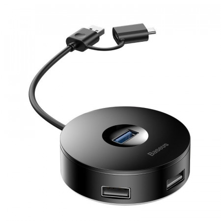 Adaptor USB 3.0 Baseus Round Box, HUB USB/USB-C la 1x USB 3.0 + 3x USB 2.0, 1m (negru)
