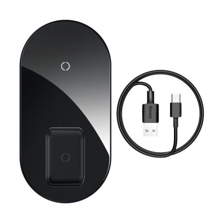 Incarcator wireless Qi 2in1 Baseus Simple, 15W pt telefon si Apple Airpods Pro (negru)