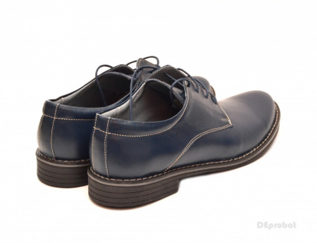 Pantofi barbati piele naturala bleumarin casual-eleganti cu siret cod P69BL - Img 2
