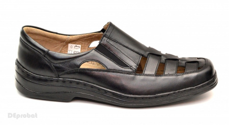 Pantofi barbati piele naturala negri de vara cu elastic cod P20 - Img 4