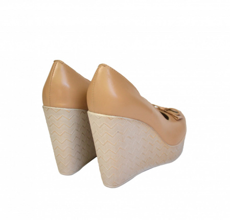 Pantofi bej dama din piele naturala platforma 11 cm