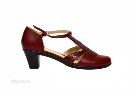 Pantofi dama grena cu toc aplicat din piele naturala cod P351 - Img 3