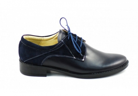 Pantofi dama piele naturala bleumarin cu siret cod P89BL - Made in Romania - Img 2
