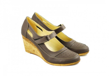 Pantofi dama piele naturala gri cu platforma cod P74G - Made in Romania