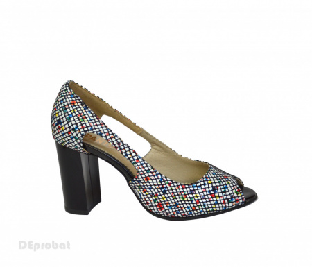 Sandale damă multicolore din piele naturală – Toc 8 cm