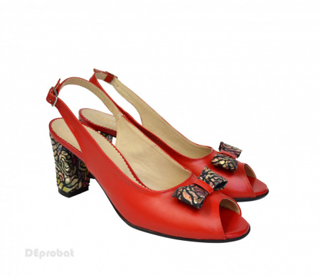 Sandale rosii dama din piele naturala toc aplicat 7 cm cod S325