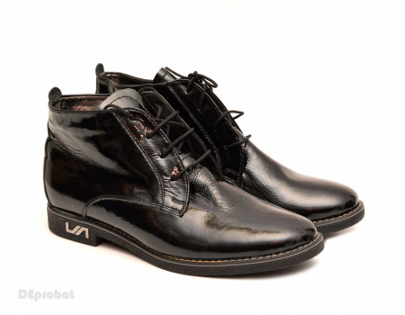 Ghete negre lacuite dama cu siret din piele naturala cod G41