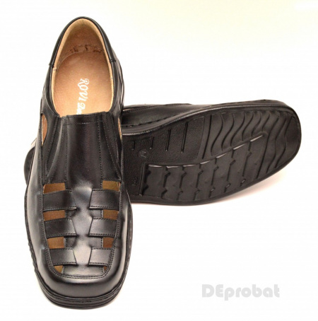 Pantofi barbati piele naturala negri de vara cu elastic cod P20 - Img 5