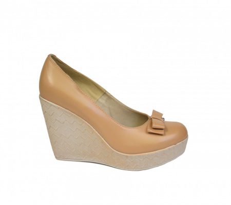 Pantofi bej dama din piele naturala platforma 11 cm