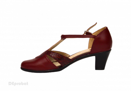 Pantofi dama grena cu toc aplicat din piele naturala cod P351 - Img 4