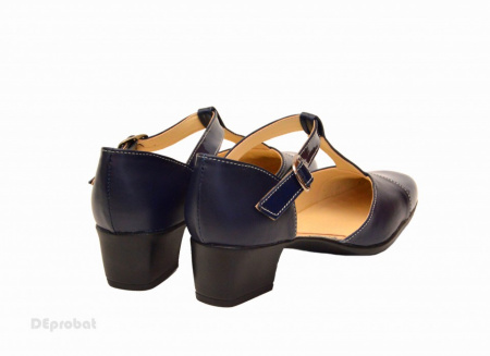Pantofi dama piele naturala bleumarin cu bareta