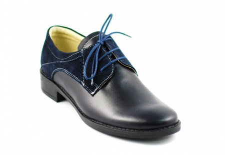 Pantofi dama piele naturala bleumarin cu siret cod P89BL - Made in Romania - Img 3