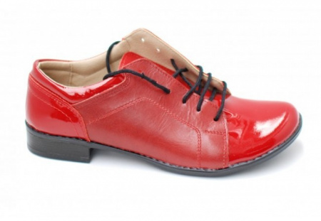 Pantofi dama piele naturala rosii cu siret cod P91 - Img 2