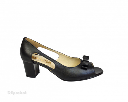 Sandale negre dama din piele naturala toc aplicat 5 cm