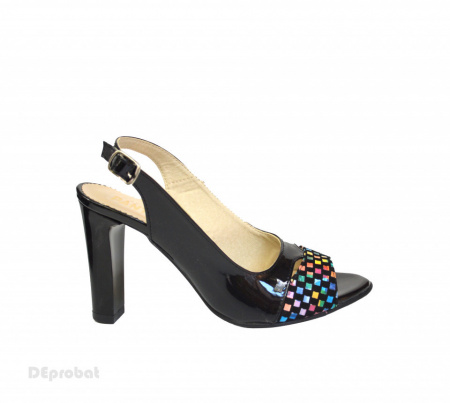 Sandale negre dama din piele naturala toc aplicat 9 cm cod S329 - Img 2