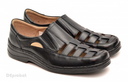 Pantofi barbati piele naturala negri de vara cu elastic cod P20