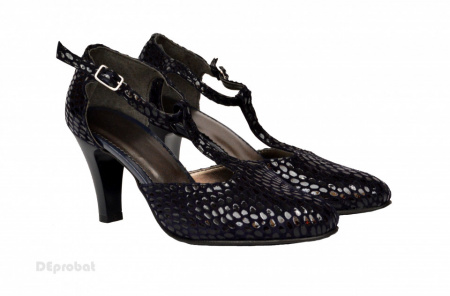 Pantofi dama negri cu toc aplicat din piele naturala cod P346