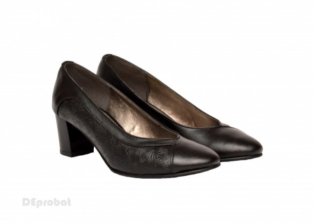 Pantofi dama negri cu toc aplicat din piele naturala cod P352