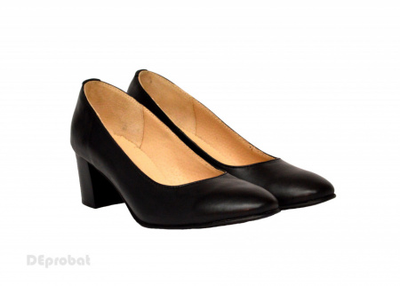 Pantofi dama negri cu toc aplicat din piele naturala cod P357