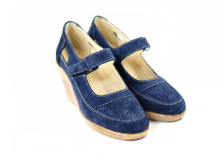 Pantofi dama piele naturala velur bleumarin cu platforma cod P74BLVEL - Made in Romania - Img 2