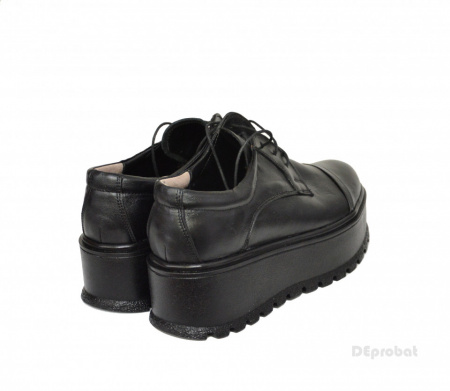 Pantofi negri dama cu talpa inalta 5,5 cm din piele naturala cod P204 - Img 2